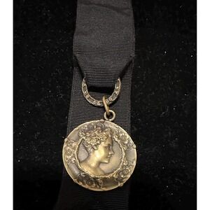 Art Nouveau Watch Fob Medallion Lady Profile